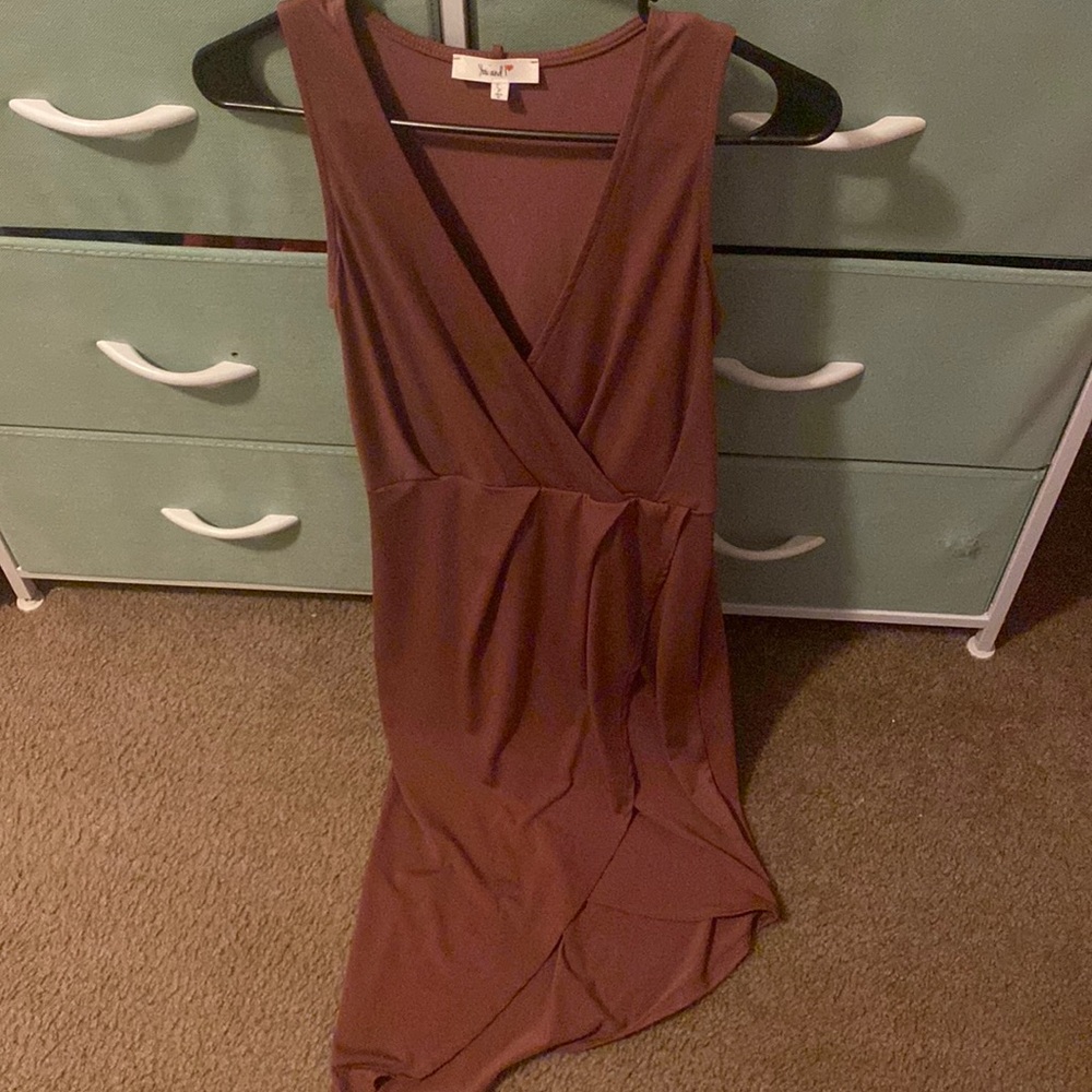 You and I small open neck past knee dusty rose dress